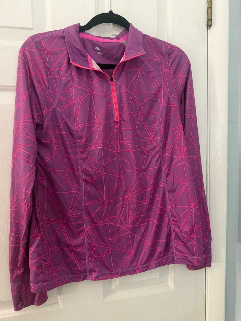 Women’s Large Purple Pink Geometric Quarter Zip Activewear Top